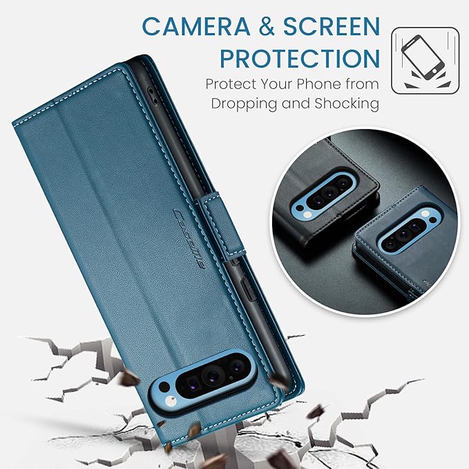 for Google Pixel 9 Pro XL Case, Premium PU Leather Wallet Case Flip Cover with [RFID Blocking][Card Holder][Stand Function] Shockproof Protective for Google 9 Pro XL, Blue