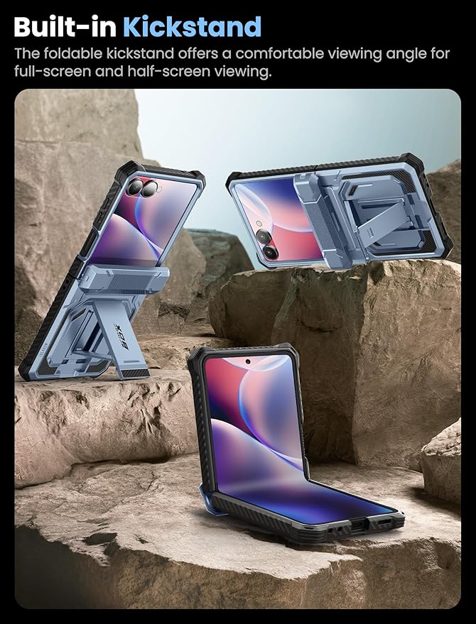 i-Blason for Samsung Galaxy Z Flip 7 Case with Stand, [Tempered Glass Screen Protector] [Hinge Protection] [Belt-Clip], Full-Body Military Protection Phone Case for Samsung Z Flip 7, Armorbox, Blue