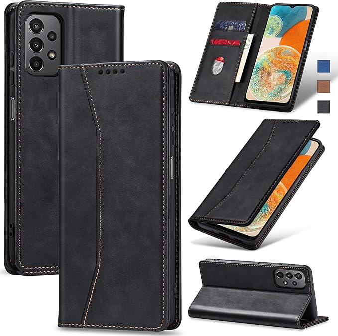 Jasonyu Flip Wallet Case for Samsung Galaxy A23 5G/4G,Leather Magnetic Folio Cover with Card Holder,Kickstand - TPU Shockproof Durable Protective Phone Case,Black