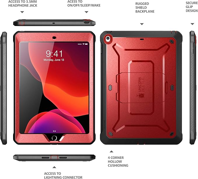 SUPCASE for iPad 9th Generation Case with Screen Protector (Unicorn Beetle Pro), [Built-in Stand] Heavy Duty Rugged Protective Case for iPad 10.2 9th / 8th / 7th Generation (2021/2020/2019), Red