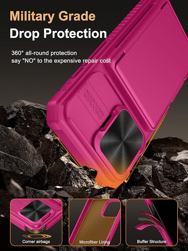 Vihibii for iPhone 16 Pro Case Wallet with Card Holder (4 Cards) [RFID Blocking] & Slide Camera Cover & Raised Edges Protect Screen, Shockproof Rugged Phone Cover for iPhone 16 Pro 5G 6.3" 2024, Pink