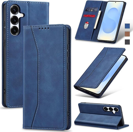 Jasonyu Flip Wallet Case for Samsung Galaxy S25,Leather Magnetic Folio Cover with Card Holder,Kickstand - TPU Shockproof Durable Protective Phone Case,Blue