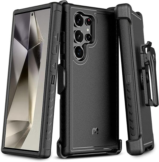 M MYBAT Pro Maverick Series for Samsung Galaxy S24 Ultra Case with Belt Clip Holster, 6.8 inch, Heavy Duty Military Grade Drop Protective Case with 360° Rotating Stand (No Screen Protector) Black
