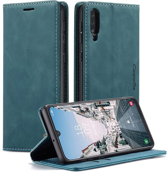 for Samsung Galaxy A50 Case, Flip Wallet Leather Case with Card Holder Magnetic Closure Shockproof Kickstand Protective Phone Cases Cover for Samsung A50,Blue-Green
