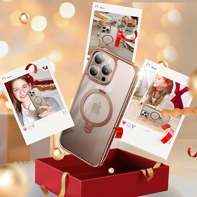 CASEKOO Desert Titanium for iPhone 16 Pro Case with 360 Spin Magnetic Stand [Compatible with Magsafe][16FT Military Protection] Slim Polished for iPhone 16 Pro Case with Stand 6.3'', Rose Gold