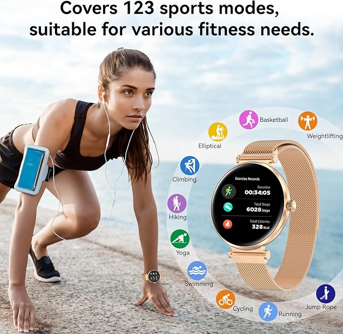 Bebinca Smart Watches for Women (Dial/Answer Calls) with Heart Rate/Sleep/Blood Oxygen Monitor, Voice Assistant Compatible with Samsung iPhone Android Phones, IP68 Waterproof(Rose Gold)