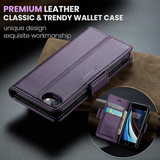 for iPhone SE 2022/3rd/2020/2rd,iPhone 8/7 Case, Premium PU Leather Wallet Case Flip Cover with [RFID Blocking][Card Holder] Shockproof Protective for iPhone SE 2022/2020, iPhone 8/7, Purple