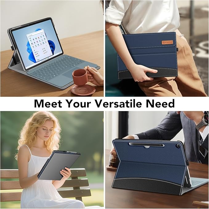 Fintie Case for Microsoft Surface Pro 12 Inch 1st Edition (2025), Multiple Angle Viewing Portfolio Business Cover with Pocket & Stylus Holder, Compatible with Type Cover Keyboard (Navy/Black)