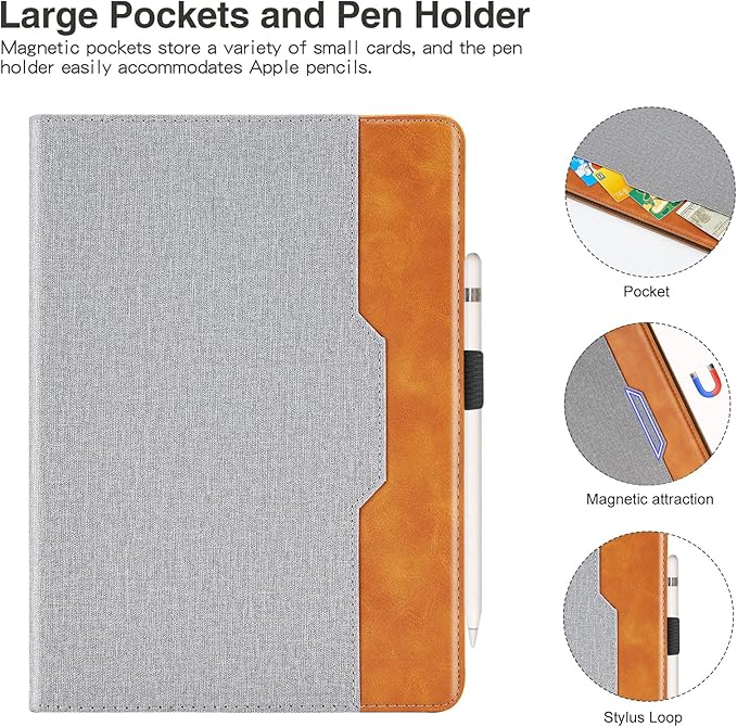 Tablet Case for Samsung Galaxy Tab A7 10.4 Inch 2020 (SM-T500/T505/T507) PU Leather Folio Flip Cover for Tab A7 SM T500 Multi-Angle Stand with Card Pocket ＆ Hand Starp,Grey