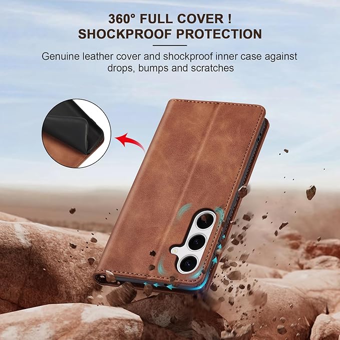 Jasonyu Flip Wallet Case for Samsung S24 5G,Leather Magnetic Folio Cover with Card Holder,Kickstand - TPU Shockproof Durable Protective Phone Case,Brown