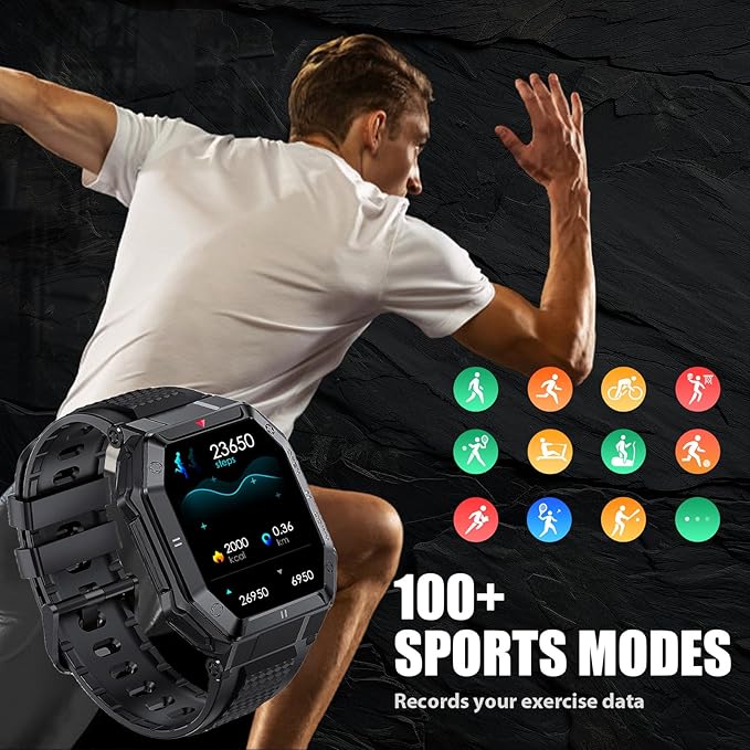 Military Smart Watches for Men (Answer/Make Call) with 1.85" HD Touchscreen, Fitness Tracker with Multiple Sport Modes, Tactical Smartwatch with Whole-Day Heart Rate/Sleep Monitor