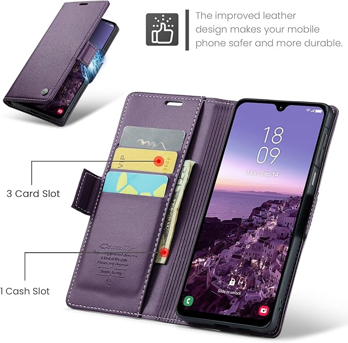 for Samsung Galaxy A26 5G Case, Premium PU Leather Wallet Case Flip Cover with [RFID Blocking][Card Holder][Stand Function] Shockproof Protective for Samsung Galaxy A26, Purple