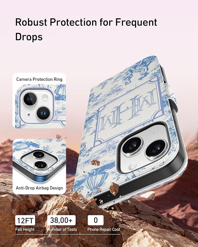 DEENAKIN for iPhone 15 Plus Wallet Case with Card Holder + Cash Clip, RFID-Blocking, Military-Grade Drop Protection, Magnetic Closure with Leather Kickstand - Heritage Artistry