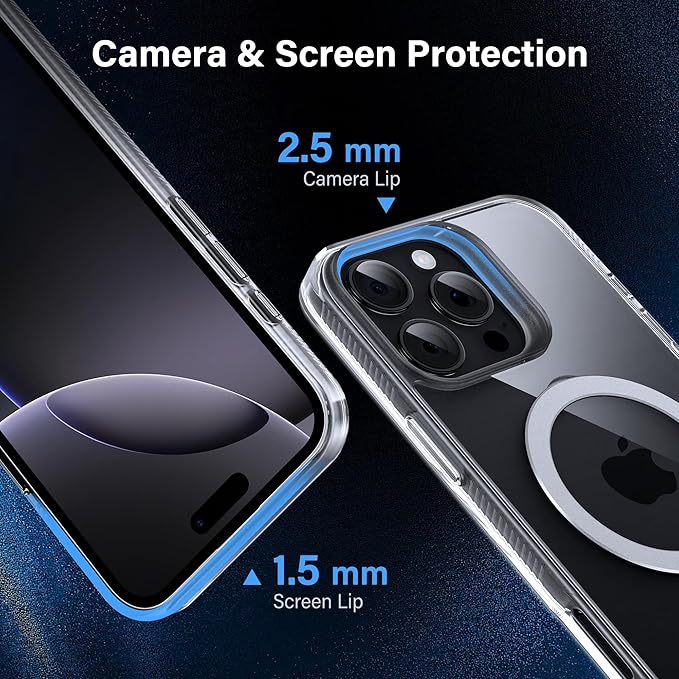 Magnetic Case for iPhone 16 Pro Max - [Built-in Invisible Stand] [Compatible with MagSafe] [Military Grade Drop Protection] Anti-Yellowing Hard Back Silicone Edge Cover, 6.9", Clear