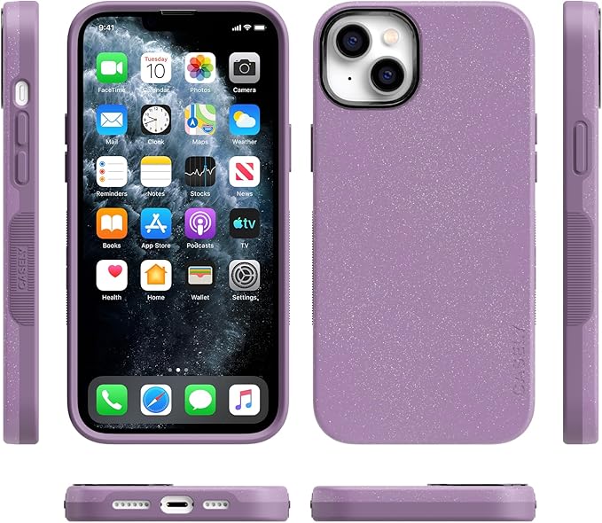 Casely iPhone 14 Case | Lavender Waves | Purple Shimmer Glitter | Bold Protective Design | Compatible with MagSafe