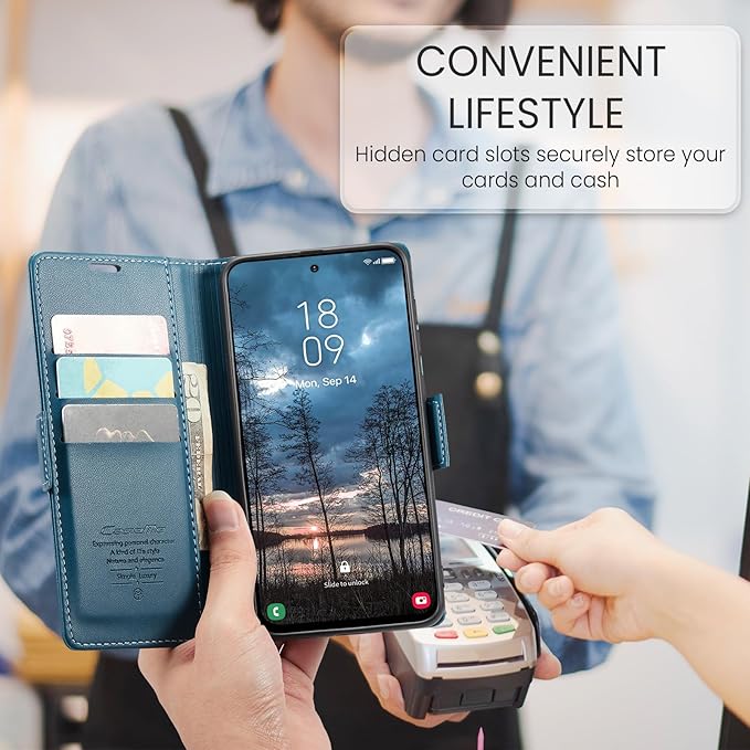 for Samsung Galaxy S25 Edge Case, Premium PU Leather Wallet Case Flip Cover with [RFID Blocking][Card Holder][Stand Function] Shockproof Protective for Samsung Galaxy S25 Edge, Blue