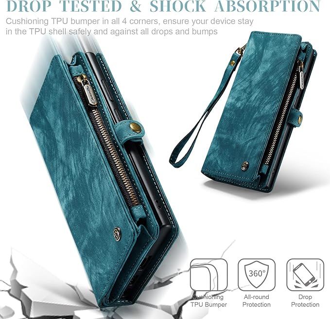 SZHAIYU 2 in 1 Detachable for Samsung Galaxy S23 Ultra Wallet Case with Card Holder, Retro Premium Flip Leather Cover Magnetic Zipper Pocket Phone Cases 6.8'' (Blue,S23 Ultra)