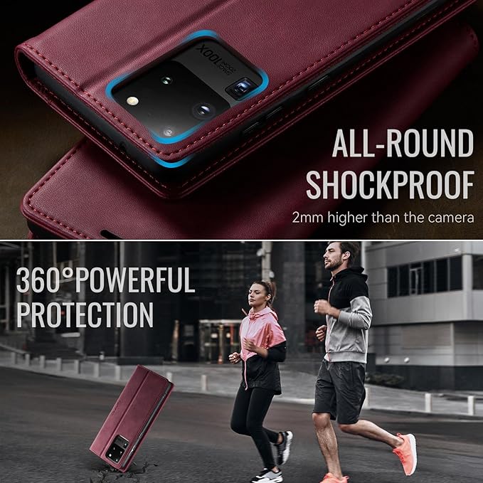 Wallet Case for Samsung Galaxy S20 Ultra Leather Wallet Flip Cover with Card Holder, Kickstand, Magnetic Closure, RFID Blocking TPU Shockproof Phone Case Compatible with S20 Ultra, Red