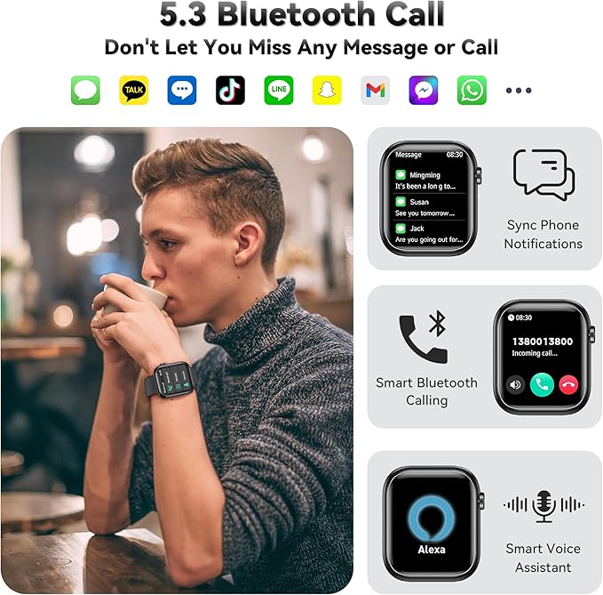 Smart Watch for Men Women, 1.83" Fitness Watch (Answer/Make Call), Smartwatch with Heart Rate/Blood Pressure, Sleep Tracker, Pedometer, 120+ Sport Modes,IP68 Waterproof Fitness Tracker for Android IOS