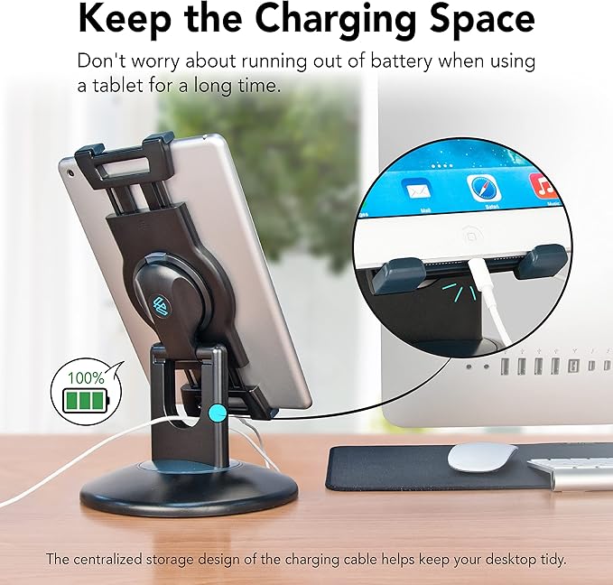 EHO iPad Stand, 360° Rotating Commercial Tablet Stand, Retail Kiosk, 6"-13"(Screen) Adapter Universal Tablet Clamp Holder for iPad, iPadAir, iPadMini, Microsoft Surface, Most Tablets - White