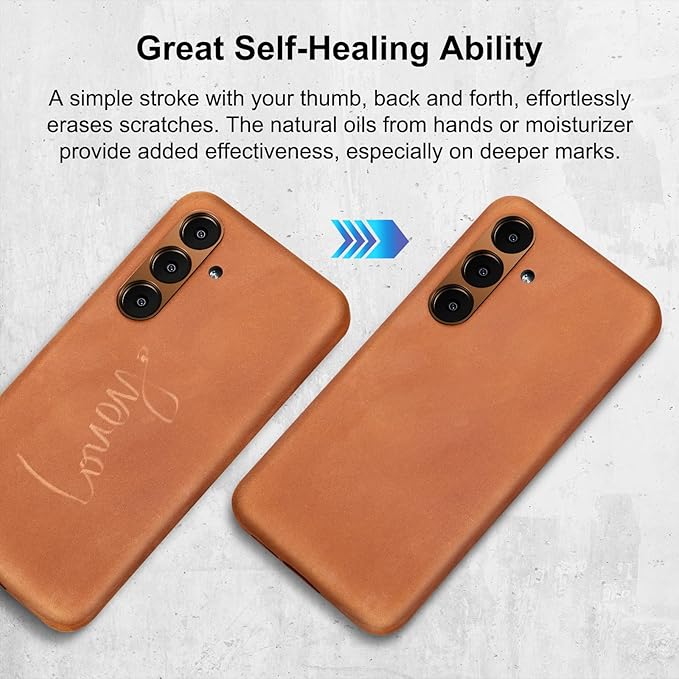 Belemay Leather Case for Samsung Galaxy S24 Compatible with Magsafe - Premium Crazy Horse Leather [Vintage Aesthetics] Unique Patina, Comfort Grip, Metal Buttons, Slim&Soft Cover (6.2") Tan Brown