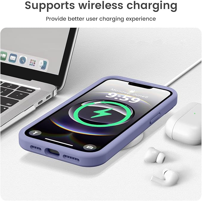 Vooii Compatible with iPhone 16e Case, Liquid Silicone Upgrade [Camera Protection] [Soft Anti-Scratch Microfiber Lining] Shockproof Phone Case for iPhone 16e 6.1 inch - Lavender Grey