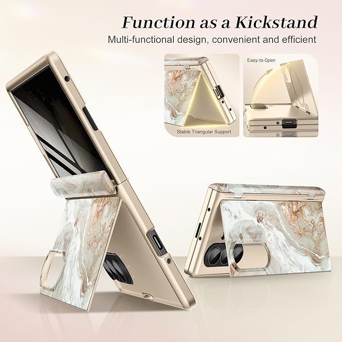 GVIEWIN for Samsung Galaxy Z Fold 7 Case with Privacy Screen Protector [Compatible with Magsafe][Built-in Kickstand] Magnetic Full-Body Hinge Protection Slim Phone Case for Z Fold 7, Pearlescent/Gold