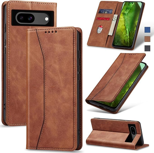 Jasonyu Flip Wallet Case for Google Pixel 8A,Leather Magnetic Folio Cover with Card Holder,Kickstand - TPU Shockproof Durable Protective Phone Case,Brown