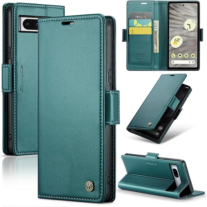 for Google Pixel 7A Case, Premium PU Leather Wallet Case Flip Cover with [RFID Blocking][Card Holder][Stand Function] Shockproof Protective for Google 7A, Blue-Green