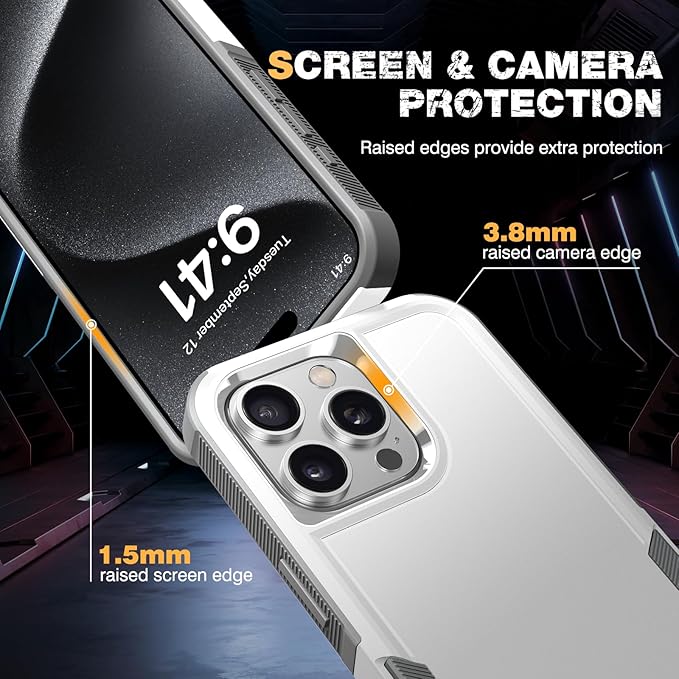 Diaclara Designed for iPhone 15 Pro Max Case, [with Privacy Screen Protector] [Anti Spy] [Military Grade Drop Protection] Heavy Duty Full-Body Shockproof Phone Case, White