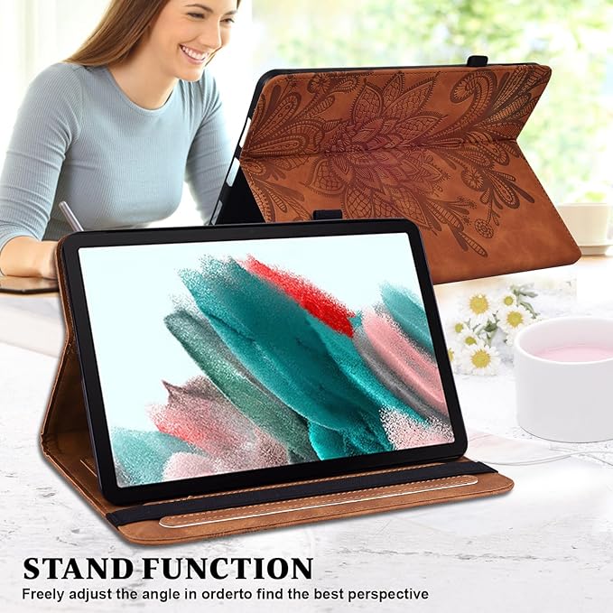 Case for Lenovo Tab M11 (TB-330FU/330XU) 11" 2024, Embossed Lace PU Leather Flip Folio Stand Cover Case with Elastic Band Card Slots Pen Holder & Multiple Viewing Angles- Brown