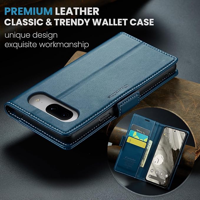for Google Pixel 8 Case, Premium PU Leather Wallet Case Flip Cover with [RFID Blocking][Card Holder][Stand Function] Shockproof Protective for Google 8, Blue