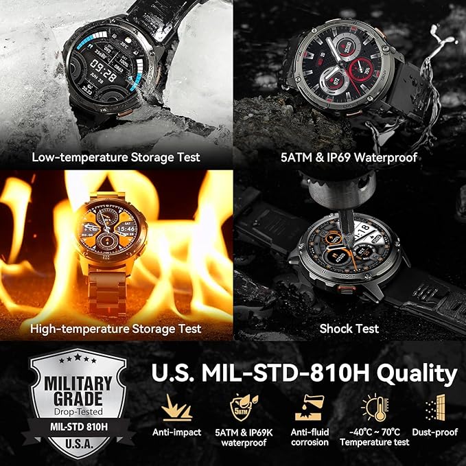 AMAZTIM Smart Watches for Men,60 Days Extra-Long Battery, Rugged Military Bluetooth Call(Answer/Dial Calls),1.43" Ultra HD AMOLED Display,Full Metal Body SmartWatch Compatible iPhone and Android