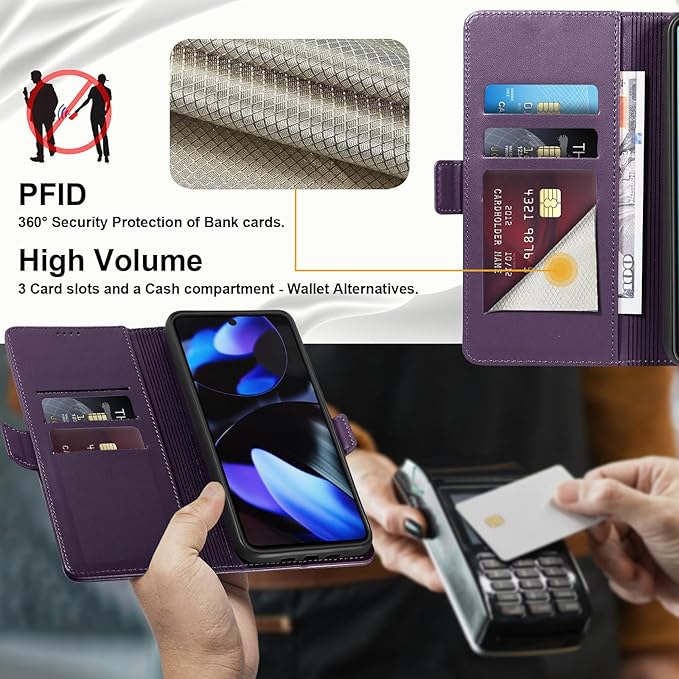 Wallet Flip Case for Google Pixel 9/9 Pro - [RFID Blocking] Luxury PU Leather Card Holder Magnetic Phone Cover with Kickstand,Shockproof Protective Case,Purple