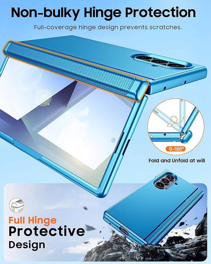 CENMASO Magnetic for Samsung Galaxy Z Fold 7 Case with Stand, Fit for Magsafe, Hinge Protection, Screen Protector, Built-in Hidden Kickstand, Slim Shockproof Phone Case for Galaxy Z Fold 7-Lake Blue