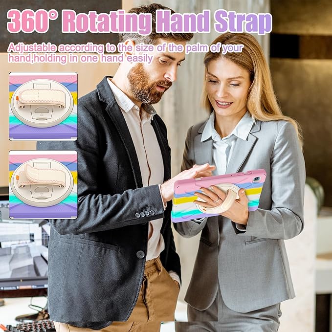 BRAECNstock Kids Case for Samsung Galaxy Tab S6 Lite 10.4 inch 2024/2022/2020 (SM-P620/P610/P619) with Pen Holder Rotating Hand Strap & Stand Shockproof Protective S6 Lite Tablet Case - Colorful Pink