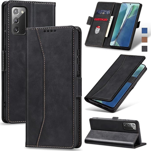 Jasonyu Flip Wallet Case for Samsung Galaxy Note 20,Leather Magnetic Folio Cover with Card Holder,Kickstand - TPU Shockproof Durable Protective Phone Case,Black