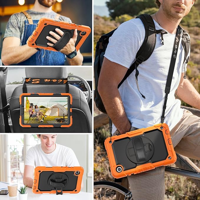 HXCASEAC Case for Samsung Galaxy Tab A7 Lite, Protective with Screen Protector/Hand Strap/Pen Holder, Sturdy A7 Lite Tablet Case, SM-T220 SM-T225 SM-T227, Orange