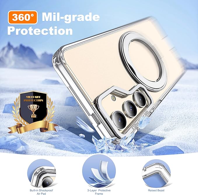 Compatible with Samsung Galaxy S24 Plus Case with 360Rotatable Magnetic Ring Stand Compatible with Mag-Safe Military Protection Shockproof Transparent Phone Case for Galaxy S24+,Clear