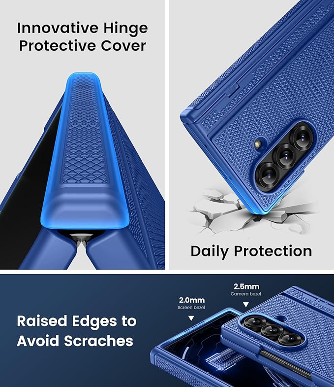 for Samsung Galaxy Z Fold 7 Case with Stand, Front Screen Protector, Hinge Protection, Slim & Rugged, Full Body Hard Cover, Daily Drop Protective Case for Samsung Z Fold 7 5g 2025, Royal Blue