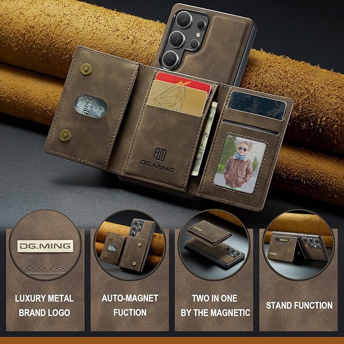 SZHAIYU M2 2 in 1 Detachable Leather Phone Cases for Samsung Galaxy S25 Ultra 5G Case Wallet with Card Holder Men 6.8'' (Coffee)