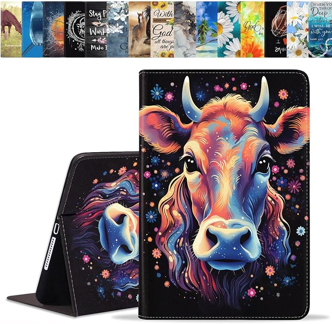 Case for Samsung Galaxy Tab S10 Lite / S10 FE / S9 FE 10.9-Inch / S9 11-Inch, Slim Lightweight PU Leather Stand Cover with Auto Wake/Sleep, Watercolor Art Cow