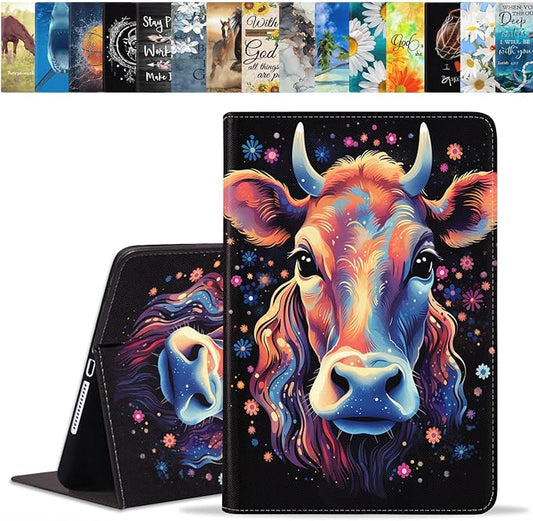 Case for Samsung Galaxy Tab S10 Lite / S10 FE / S9 FE 10.9-Inch / S9 11-Inch, Slim Lightweight PU Leather Stand Cover with Auto Wake/Sleep, Watercolor Art Cow