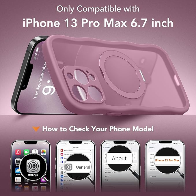for iPhone 13 Pro Max Case for Women,[Compatible with Magsafe][360° Spin Magnetic Stand][Cute Wave Edge][Military-Grade Protection]Translucent Matte Phone Case for iPhone 13 ProMax, Blackcurrant