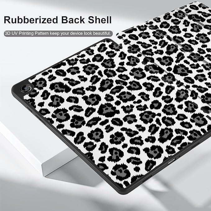 MEEgoodo Case for Samsung Galaxy Tab A9 Plus 11 inch Cover 2024 2023 with S Pen Holder,A9+ Smart Tablet Cases with Leather Trifold Stand+Soft TPU Back Shell+Smart Auto Wake/Sleep,Snow Leopard Texture