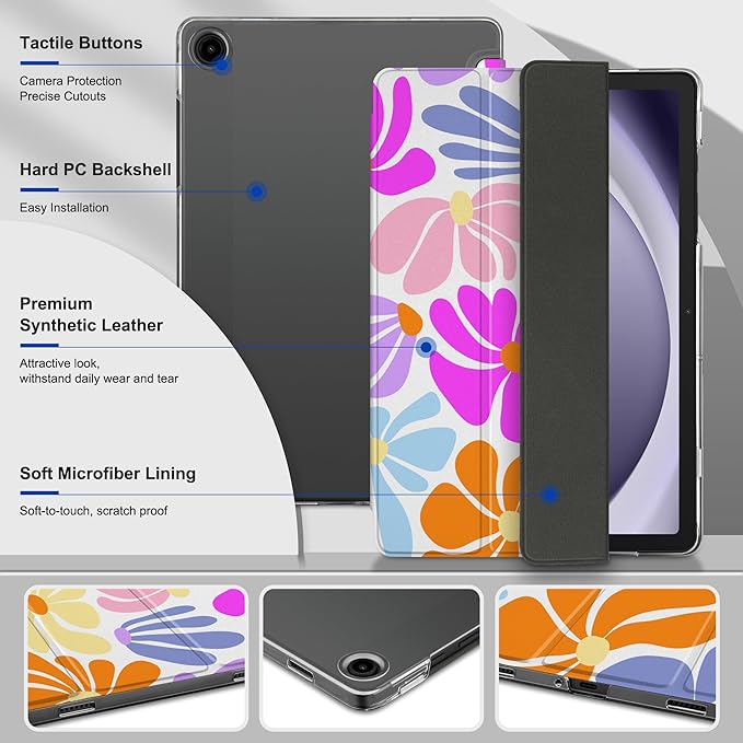 DONGKE Case for Samsung Galaxy Tab A9+/A9 Plus 11 inch 2024 2023 (SM-X210/X216/X218), Slim Stand Hard PC Translucent Back Shell Smart Cover, Auto Wake/Sleep - Retro Florals