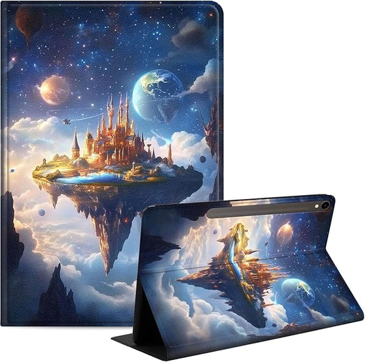 Case for Samsung Galaxy Tab S10 FE/ S9 FE 5G 10.9 Inch/Tab S9 11 Inch, Slim PU Leather Stand Cover with Auto Wake/Sleep, Multi-Angle Viewing & Shockproof, Floating Castle