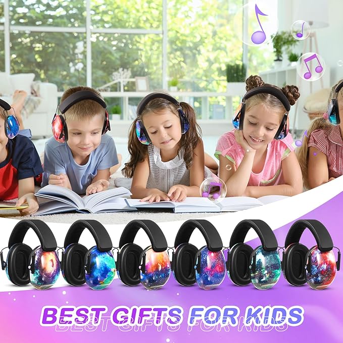 Amylove 6 Pcs Kids Noise Cancelling Headphones 27db Adjustable Earmuffs for Autism Sensory Toddler Children(Starry Color)