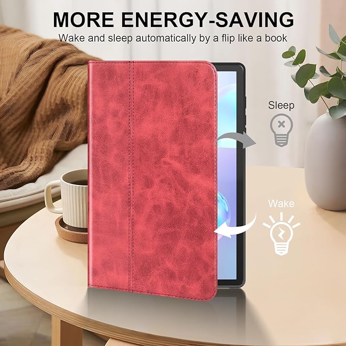 for Samsung Galaxy Tab S6 10.5 inch Case 2019 Model(SM-T860/T865/T867) Genuine Leather Cover Protective Shell,Auto Wake/Sleep.Red