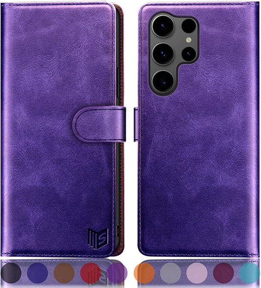 SUANPOT Compatible with Samsung Galaxy S25 Ultra Wallet case with RFID Blocking Credit Card Holder,Flip Book PU Leather Protective Cover Women Men for Samsung S25 Ultra Phone case Purple